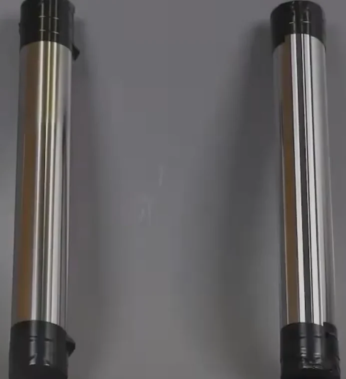 Two coated rods before the mine water test, both bright