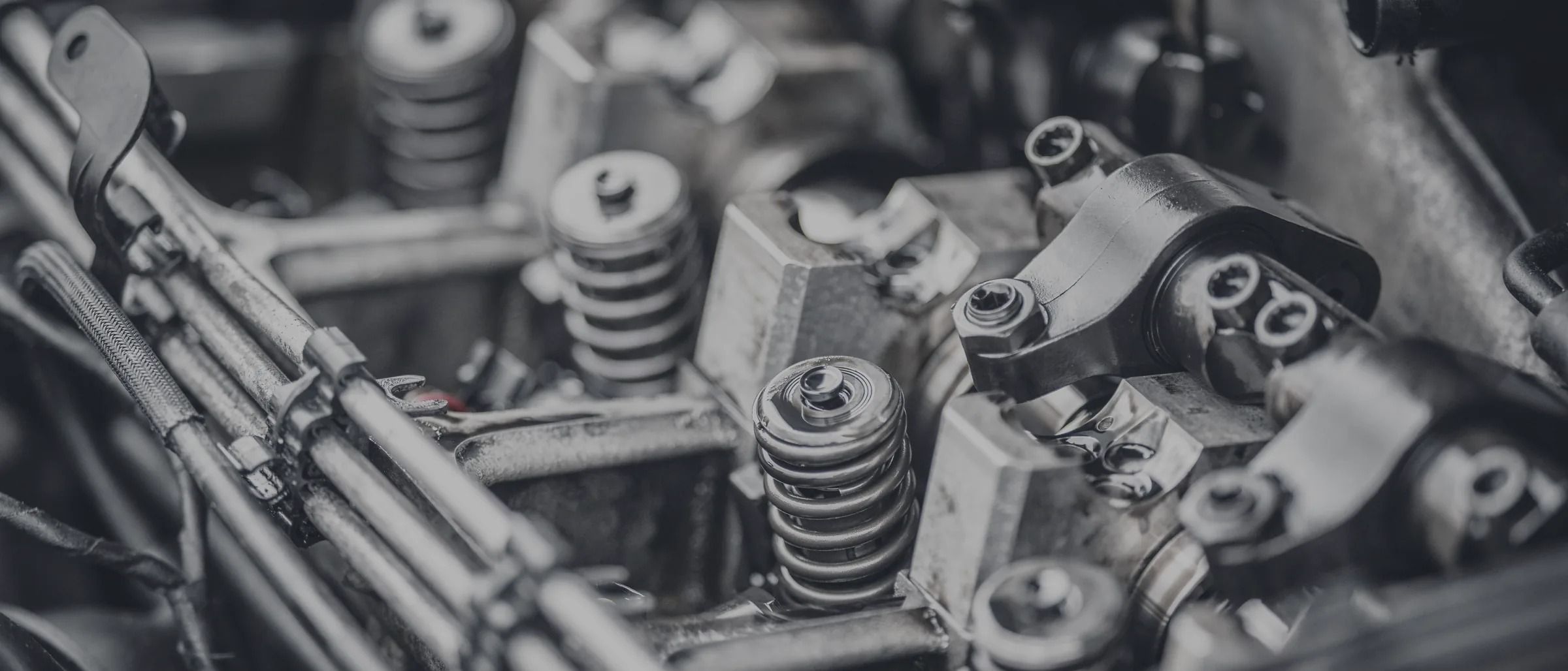 The valve train of a large engine: valves, springs and rocker arms